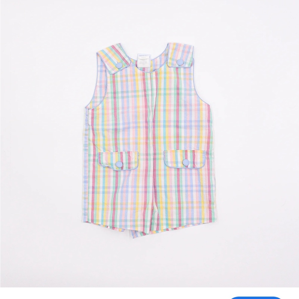 Bella Bliss Meadow Check Shortall Jon Jon size 6 months Easter plaid